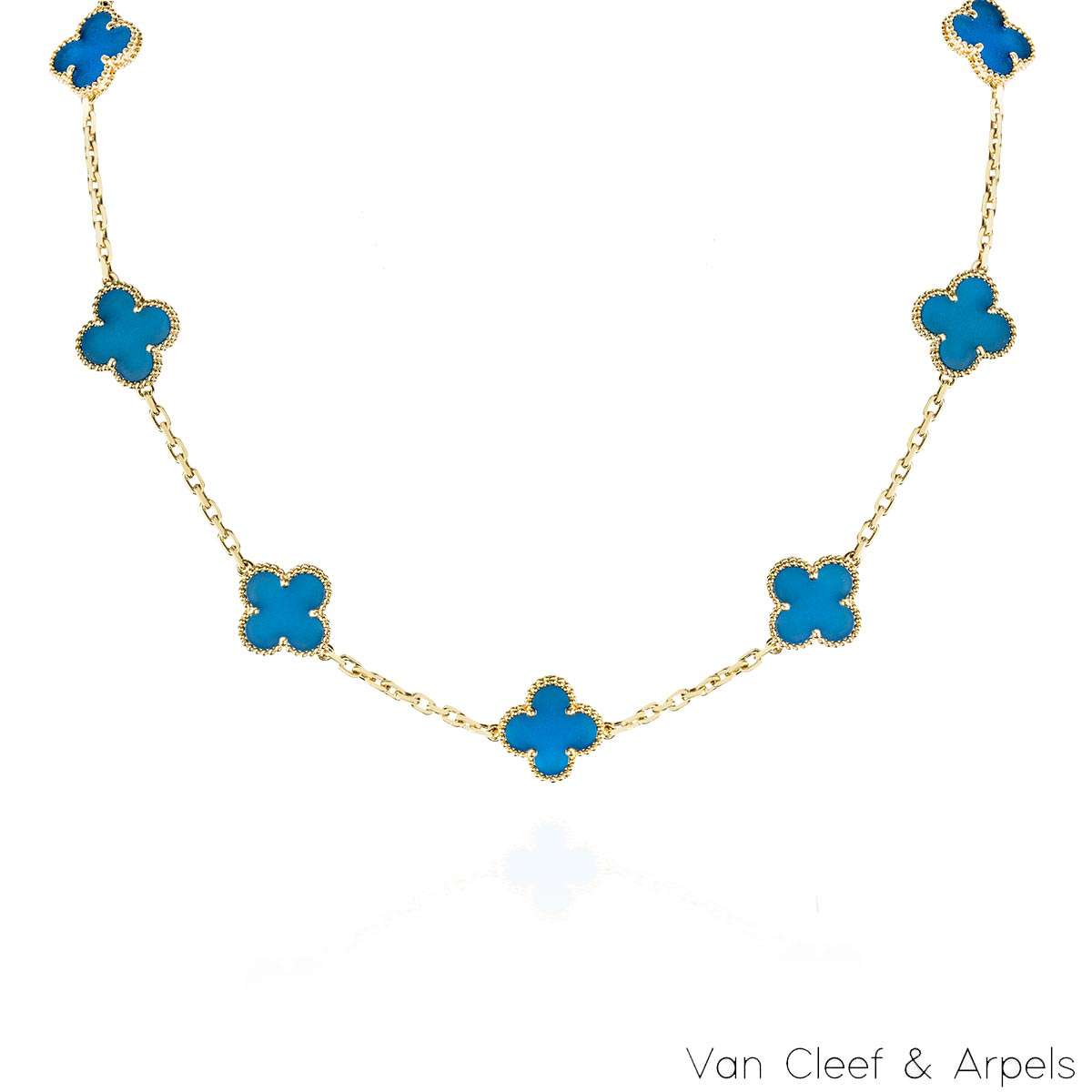 Van Cleef & Arpels Yellow Gold Agate Vintage Alhambra 10 Motif Necklace VCARP34800